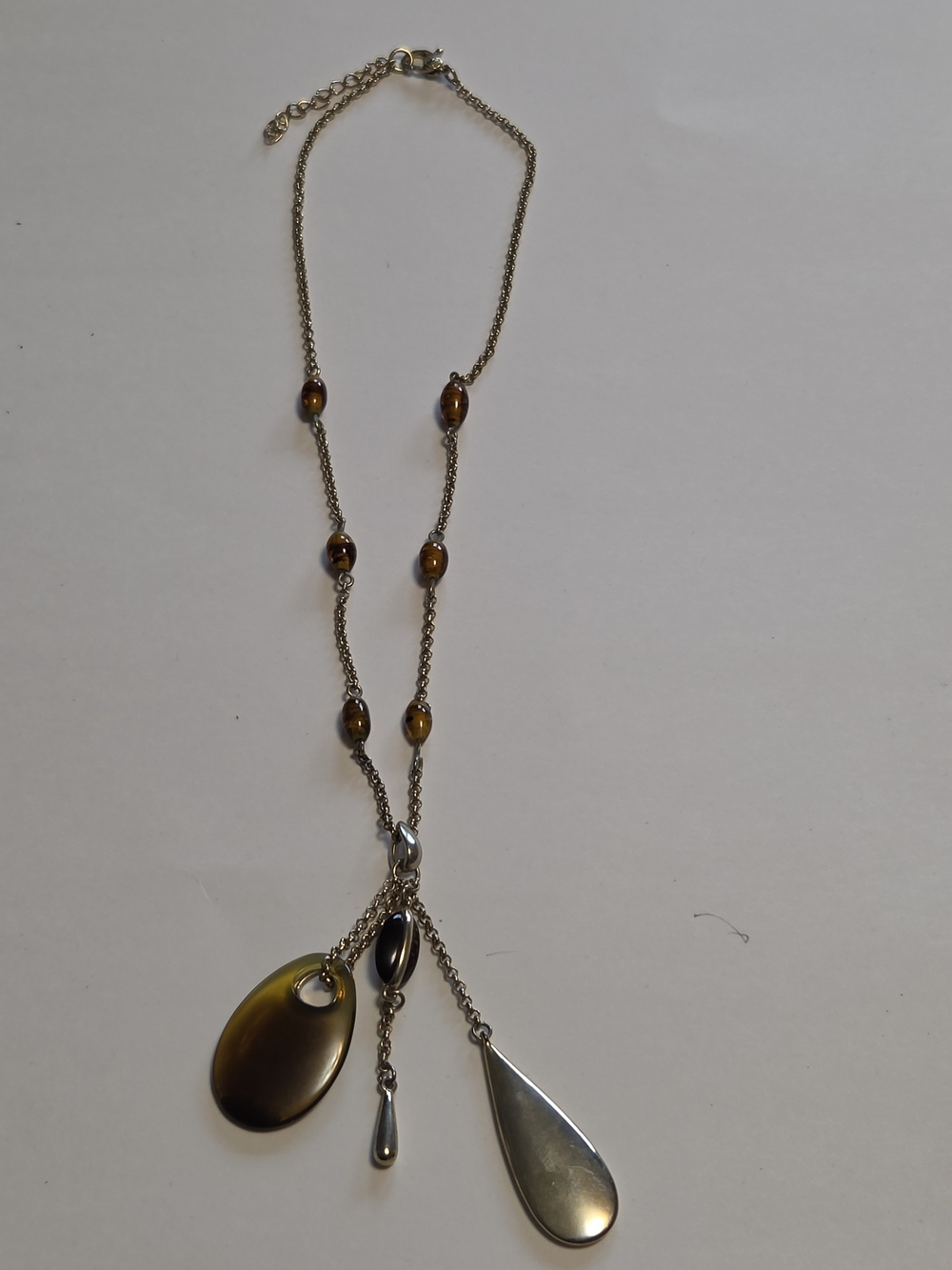 Vtg Monet Gold-Tone Chain w Earth-Tone Accents Necklace with 3 Teardrop Pendants
